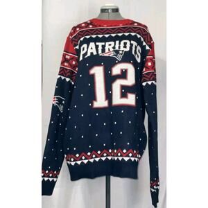 Tom Brady New England Patriots NFL Crewneck Ugly Christmas Sweater XL Navy